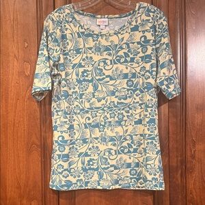 LuLaRoe Gigi Blue & Cream Floral Patterned Top
